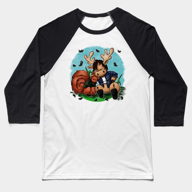 Moose and Squirrel Baseball T-Shirt by TheIllustratedAuthor